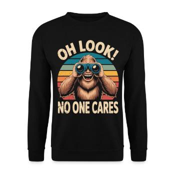 Dicton sarcastique du Bigfoot - « Tout le monde s’en fiche » - Sweat-shirt Unisexe - noir - Devant - Alina (178cm) & Michal (187cm)