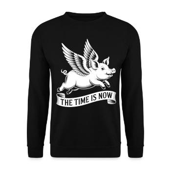 Die Zeit ist jetzt – Flieg, Schwein, flieg - Unisex Pullover - Schwarz - Vorne - Alina (178cm) & Michal (187cm)