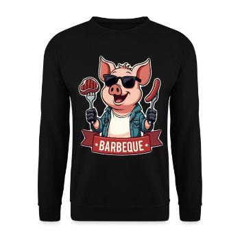Cooles Lustiges Grill Schwein BBQ - Unisex Pullover - Schwarz - Vorne - Alina (178cm) & Michal (187cm)