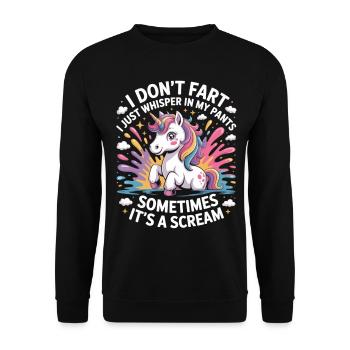 Lustiges Einhorn Furz Shirt - Einhorn mit Spruch - Unisex Pullover - Schwarz - Vorne - Alina (178cm) & Michal (187cm)