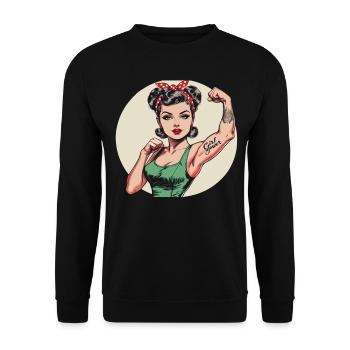 Rockabilly Girl Vintage Retro Girl Power Woman - Unisex Sweatshirt - black - Front - Alina (178cm) & Michal (187cm)