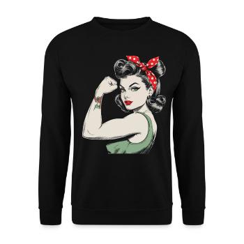 Rockabilly Girl Vintage Retro Girl Power Woman - Unisex Sweatshirt - black - Front - Alina (178cm) & Michal (187cm)