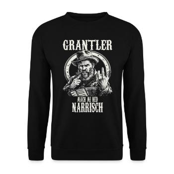 Grantler Grantig Bairischen Dialekten Bayern - Unisex Pullover - Schwarz - Vorne - Alina (178cm) & Michal (187cm)