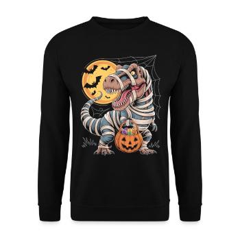 Halloween T-Rex - Spooky T-Rex with Pumpkin - Unisex Sweatshirt - black - Front - Alina (178cm) & Michal (187cm)