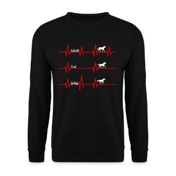 Pferde Gangarten Herzschlag Schritt Trab Galopp - Unisex Pullover - Schwarz - Vorne - Alina (178cm) & Michal (187cm)