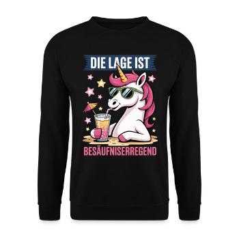 Die Lage Ist Besäufniserregend Einhorn Party - Unisex Pullover - Schwarz - Vorne - Alina (178cm) & Michal (187cm)