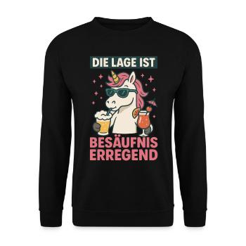 Die Lage Ist Besäufniserregend Einhorn Party - Unisex Pullover - Schwarz - Vorne - Alina (178cm) & Michal (187cm)