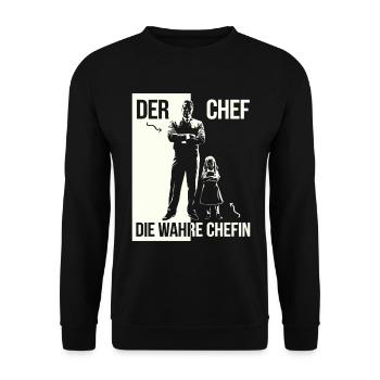 Vater und Tochter Der Chef Die wahre Chefin Papa - Unisex Pullover - Schwarz - Vorne - Alina (178cm) & Michal (187cm)