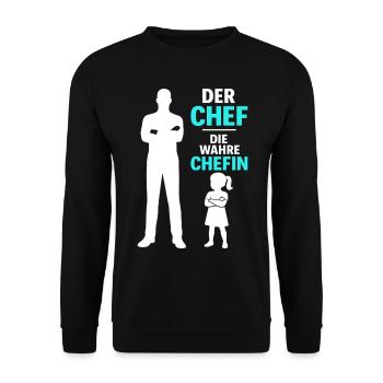 Vater und Tochter Der Chef Die wahre Chefin Papa - Unisex Pullover - Schwarz - Vorne - Alina (178cm) & Michal (187cm)