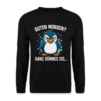 Bonjour? Glace très mince – Dicton pingouin - Sweat-shirt Unisexe - noir - Devant - Alina (178cm) & Michal (187cm)