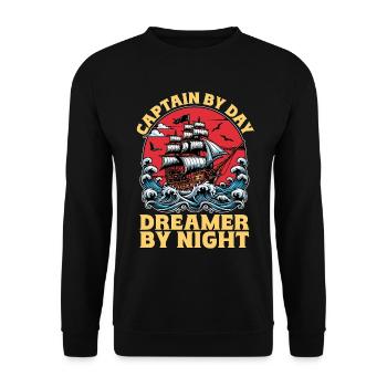 Capitaine de voile Le jour Rêveur La nuit Pêcheur - Sweat-shirt Unisexe - noir - Devant - Alina (178cm) & Michal (187cm)