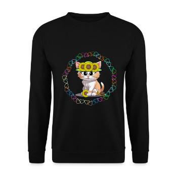 Chat Rétro Chats Enfants Enfant Tournesols - Sweat-shirt Unisexe - noir - Devant - Alina (178cm) & Michal (187cm)