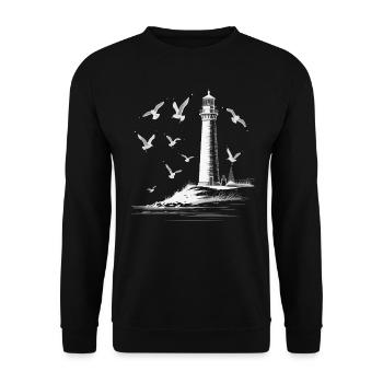Lighthouse Seagull Harbor Moin Sea Lake - Unisex Sweatshirt - black - Front - Alina (178cm) & Michal (187cm)