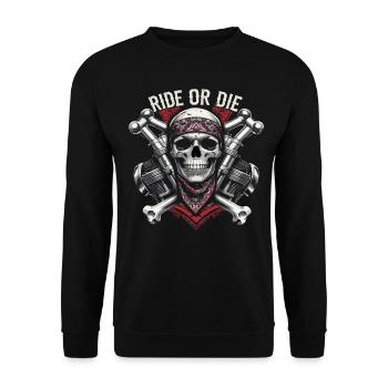 Motorcycle Skull Ride or Die Biker Chopper Rock - Unisex Sweatshirt - black - Front - Alina (178cm) & Michal (187cm)