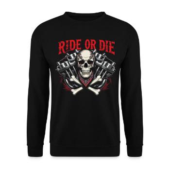 Motorcycle Skull Ride or Die Biker Chopper Rock - Unisex Sweatshirt - black - Front - Alina (178cm) & Michal (187cm)