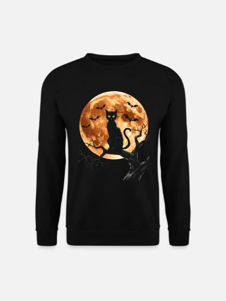 Halloween, Schwarze Katze, Mond, Halloween Party - Unisex Pullover - Schwarz