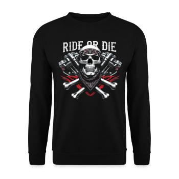 Motorcycle Skull Ride or Die Biker Chopper Rock - Unisex Sweatshirt - black - Front - Alina (178cm) & Michal (187cm)