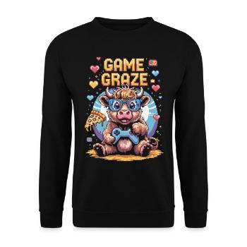Pixel Gamer Kuh Shirt - Unisex Pullover - Schwarz - Vorne - Alina (178cm) & Michal (187cm)