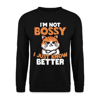 Lustige Mürrische Katze Herrische Haltung Humor - Unisex Pullover - Schwarz - Vorne - Alina (178cm) & Michal (187cm)