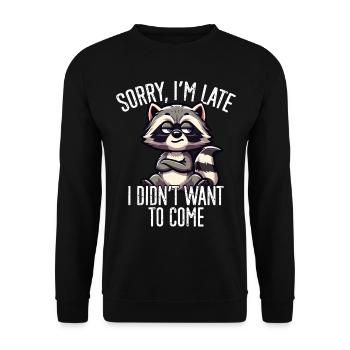 Lustiger Waschbär Sarkastischer Humor - Unisex Pullover - Schwarz - Vorne - Alina (178cm) & Michal (187cm)