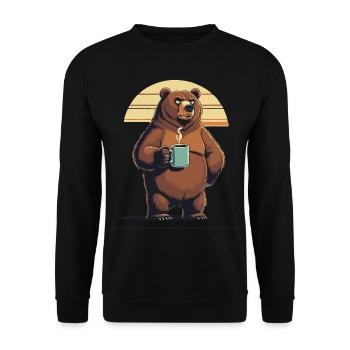 Grim Bear Coffee Mug Bears Coffee Tired - Unisex Sweatshirt - black - Front - Alina (178cm) & Michal (187cm)
