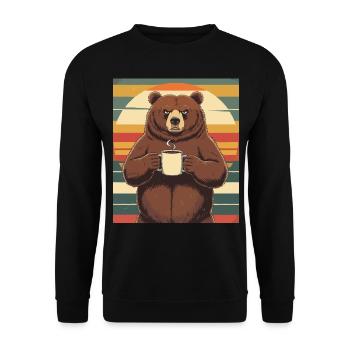 Grim Bear Coffee Mug Bears Coffee Tired - Unisex Sweatshirt - black - Front - Alina (178cm) & Michal (187cm)