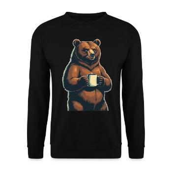 Grim Bear Coffee Mug Bears Coffee Tired - Unisex Sweatshirt - black - Front - Alina (178cm) & Michal (187cm)