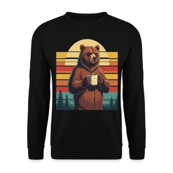 Grim Bear Coffee Mug Bears Coffee Tired - Unisex Sweatshirt - black - Front - Alina (178cm) & Michal (187cm)