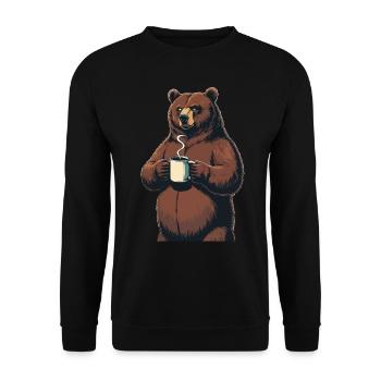 Grim Bear Coffee Mug Bears Coffee Tired - Unisex Sweatshirt - black - Front - Alina (178cm) & Michal (187cm)