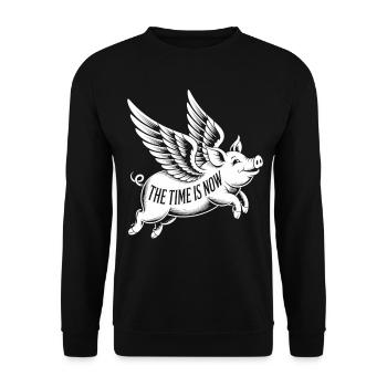 Fliegendes Schwein, klare Botschaft - Unisex Pullover - Schwarz - Vorne - Alina (178cm) & Michal (187cm)