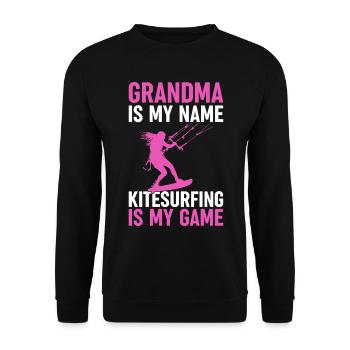 Kiteboard Mamie est mon nom Kitesurf est mon nom - Sweat-shirt Unisexe - noir - Devant - Alina (178cm) & Michal (187cm)