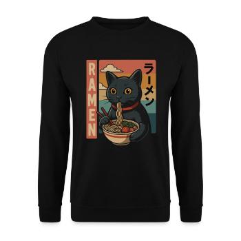 Ramen Cat Retro Japan Style - Unisex Sweatshirt - black - Front - Alina (178cm) & Michal (187cm)