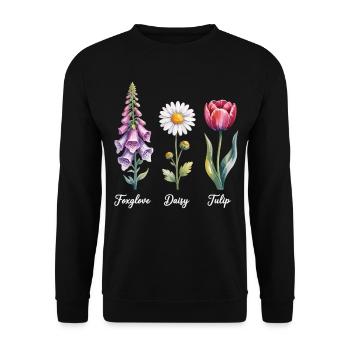 Drei Lieblingsblumen - Foxglove, Daisy, Tulip - Unisex Pullover - Schwarz - Vorne - Alina (178cm) & Michal (187cm)