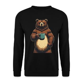 Grim Bear Coffee Mug Funny Bear Coffee - Unisex Sweatshirt - black - Front - Alina (178cm) & Michal (187cm)