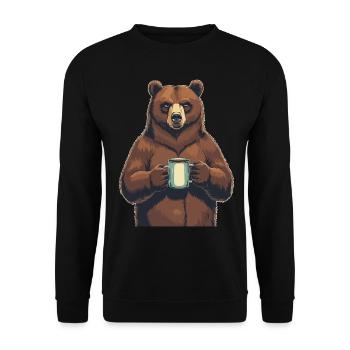 Grim Bear Coffee Mug Bears Coffee Tired - Unisex Sweatshirt - black - Front - Alina (178cm) & Michal (187cm)