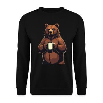Grim Bear Coffee Mug Bears Coffee Tired - Unisex Sweatshirt - black - Front - Alina (178cm) & Michal (187cm)