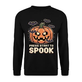 Press Start to Spook - Pixel Pumpkin Halloween - Unisex Sweatshirt - black - Front - Alina (178cm) & Michal (187cm)