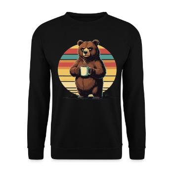 Grim Bear Coffee Mug Bears Coffee Tired - Unisex Sweatshirt - black - Front - Alina (178cm) & Michal (187cm)