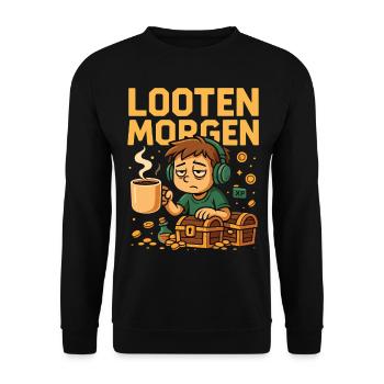 Looting Morning Gamer Shirt - Unisex Sweatshirt - black - Front - Alina (178cm) & Michal (187cm)