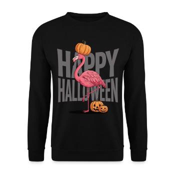 Flamant rose d’Halloween avec citrouille - Sweat-shirt Unisexe - noir - Devant - Alina (178cm) & Michal (187cm)
