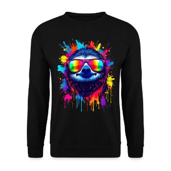 Faultier Bunt Pop Art Regenbogenfarben - Unisex Pullover - Schwarz - Vorne - Alina (178cm) & Michal (187cm)