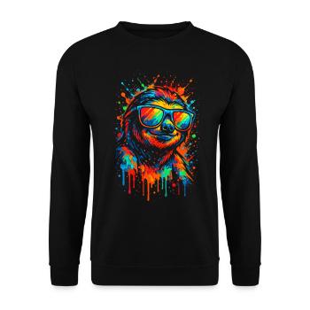 Faultier Bunt Pop Art Regenbogenfarben - Unisex Pullover - Schwarz - Vorne - Alina (178cm) & Michal (187cm)