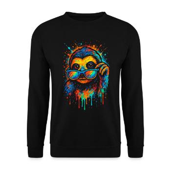 Faultier Bunt Pop Art Regenbogenfarben - Unisex Pullover - Schwarz - Vorne - Alina (178cm) & Michal (187cm)