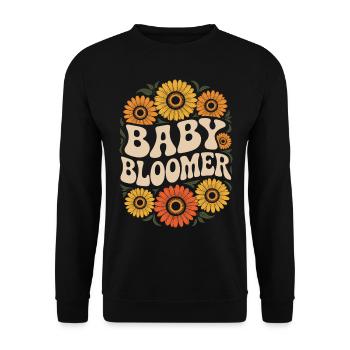 Garten Baby Bloomer Gärtner Spruch Sonnenblumen - Unisex Pullover - Schwarz - Vorne - Alina (178cm) & Michal (187cm)