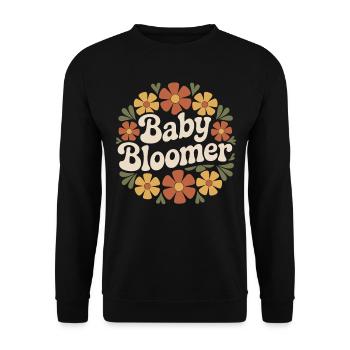 Garten Baby Bloomer Gärtner Spruch Sonnenblumen - Unisex Pullover - Schwarz - Vorne - Alina (178cm) & Michal (187cm)