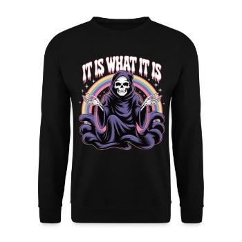Schwarzer Humor mit Stil - Unisex Pullover - Schwarz - Vorne - Alina (178cm) & Michal (187cm)