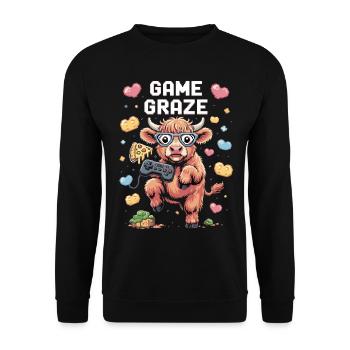 Gamer cow in pixel fever - Unisex Sweatshirt - black - Front - Alina (178cm) & Michal (187cm)
