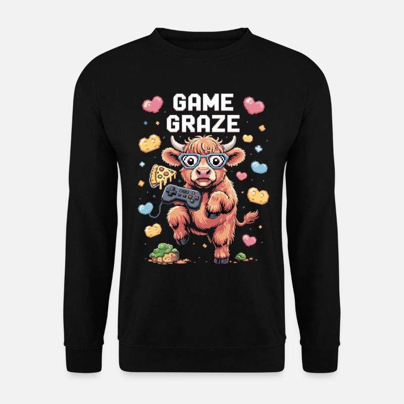 Gamer-Kuh im Pixel-Fieber - Unisex Pullover - Schwarz