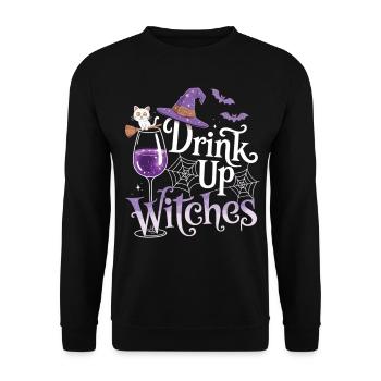 Drôle de sorcière avec du vin – Look de fête - Sweat-shirt Unisexe - noir - Devant - Alina (178cm) & Michal (187cm)