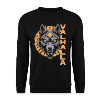 Norse Wolf Valhalla Rune Design - Unisex Sweatshirt - black - Front - Alina (178cm) & Michal (187cm)